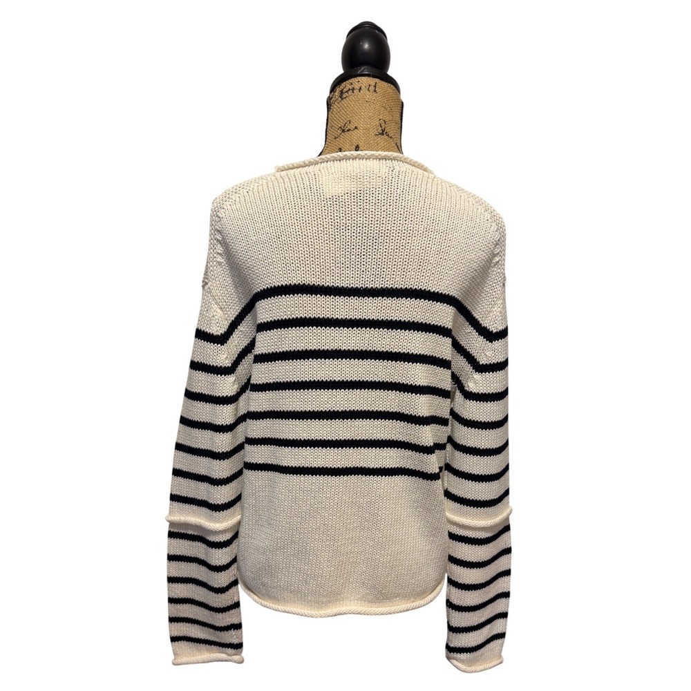 Banana Republic Cotton Roll-Neck Sweater Cream Navy Blue Stripe Womens S $140 - Picture 7 of 11